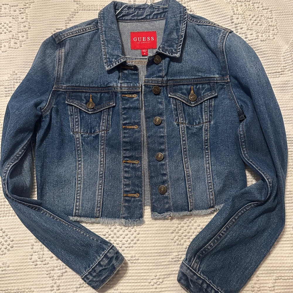 Guess Cropped DREAM ON Blue Denim Jacket size M